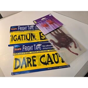 Dare Scare Fright Tape Crime Scene Investigation Yellow Black Bloody Hands /0355